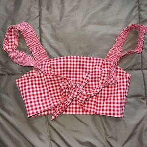Forever 21 red gingham tie back crop top